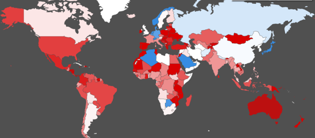 Map showing financial imbalance of countries. The interactive map showing other figures used in the calculations is available at http://staging.jubileedebt.org.uk/countries 